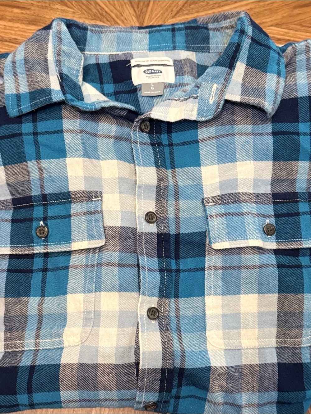 Old Navy Teal & Navy Plaid Button-Down Shirt - Men's